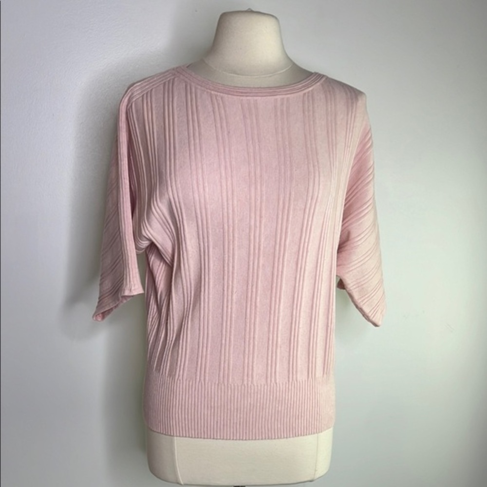 Vila Milano pink short sleeve ribbed knit wool blend sweater size Medium